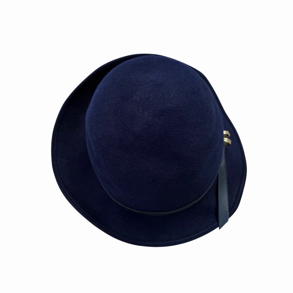 Vintage 1950’s Navy Felt Slouch Hat With Chin Ribbon Ties, Paris Boutique - Picture 8 of 9